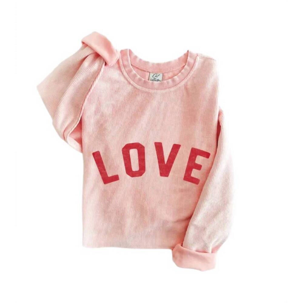 NEW OAT COLLECTIVE women's love thermal vintage pullover sweatshirt in pink